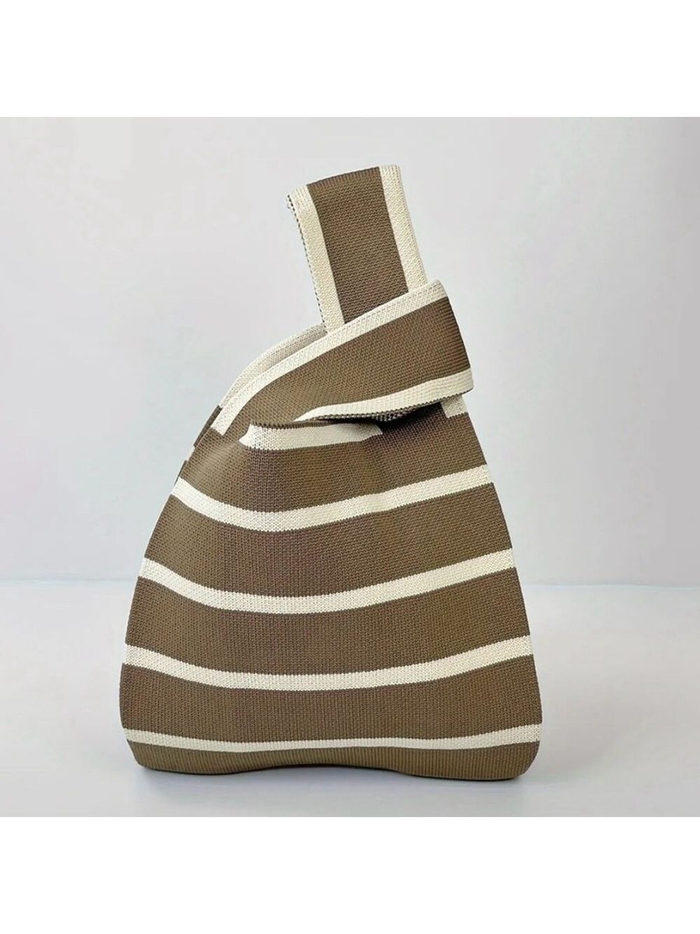 Heavy Woven Knit Striped Pattern Tote Purse Bag Japanese Knot  Closure Style